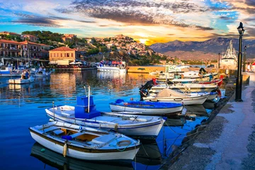 Wonderful Greece - beautiful Lesvos island, sunset over Molyvos town