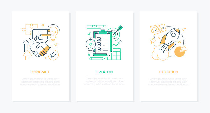 Business processes - line design style banners set