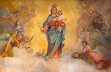 Fototapeten PARMA, ITALIEN - 16. APRIL 2018: Das Gemälde der Madonna (Mary Help of Christians) unter den Engeln in der Kirche Chiesa di San Benetetto vom 20. Jhdt. © Renáta Sedmáková