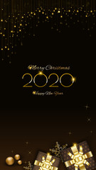 Background Christmas design with glowing glittering lights curtain and gift boxs