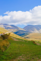 Fields in Castelluccio di Norcia, Umbria, Italy.