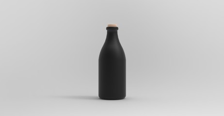 Black Bottle on Gray Background 3D Rendering