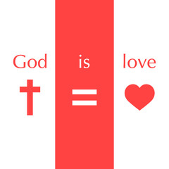 God is love christian quote text. Cross and heart icon. Vector Illustration design for holiday greeting card and for photo overlays, t-shirt print, flyer, poster design, mug