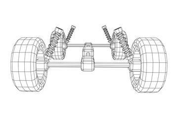 Chassis steering rack. Wireframe low poly mesh vector illustration. Auto service repair car concept. © newb1