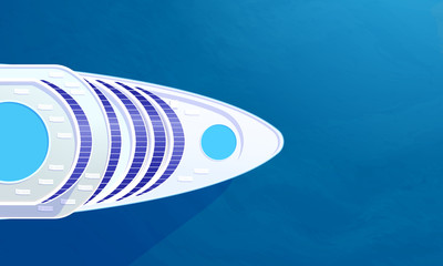 top view on a large cruise liner on a background of blue water. Vector image.