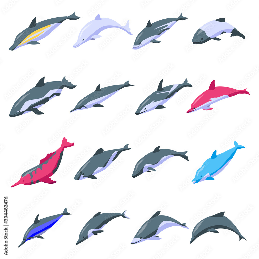 Aufkleber dolphin icons set. isometric set of dolphin vector icons for web design isolated on white background