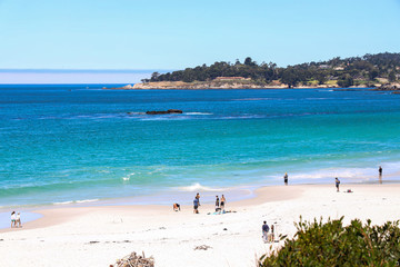 A fogbank lies offshore from Beautiful Carmel Beach
