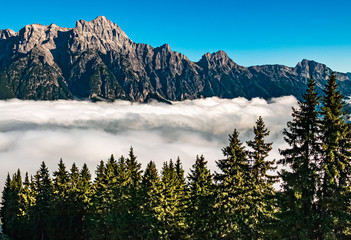 Beautiful alpine view above the clouds at Leogang, Tyrol, Austria