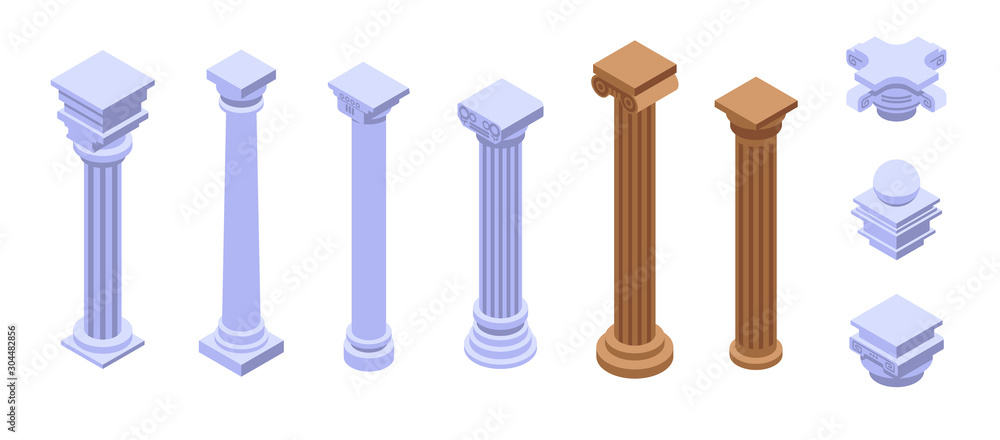 Poster pillar icons set. isometric set of pillar vector icons for web design isolated on white background