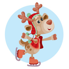 Obraz na płótnie Canvas Merry christmas holiday graphic. cute deer skates.