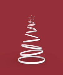 Christmas Tree on Red 3D Rendering