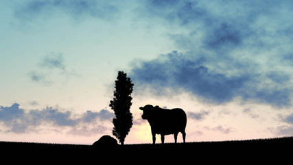 Fototapeta na wymiar Cow at Sunset 3D Rendering