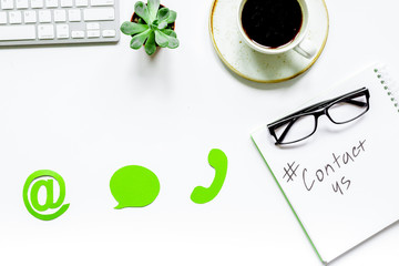 contact us for company feed back on white background top view