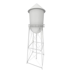 Fototapeta na wymiar Water tower. Industrial construction with water tank. 3d render isolated on white