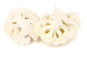 sliced cauliflower isolated on white background. cut of cauliflower
