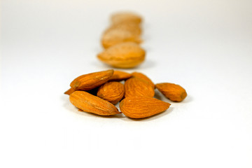 Almonds on a white background