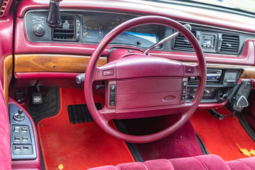 interior retro car, dashboard.close up