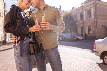 Two people beginning their day with health drinks