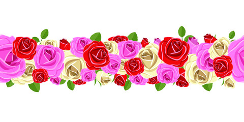 Seamless flower garland vector design illustration isolated on white background