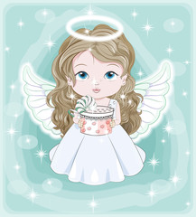 Christmas baby angel with gift