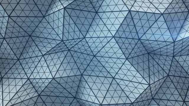 Low poly triangulated surface. Futuristic polygonal shape with lines. Contemporary abstract motion background. Seamless loop 3D render animation 4k UHD 3840x2160