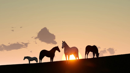 Obraz na płótnie Canvas Horse Outdoor at Sunset 3D Rendering