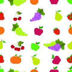 Seamless pattern of different fruits on white background.