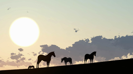 Fototapeta na wymiar Horse Outdoor at Sunset 3D Rendering