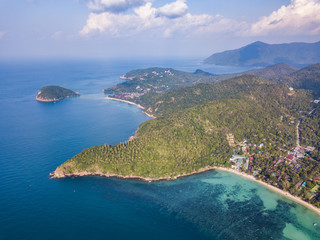 Fototapeta na wymiar Aerial view of the coastline of the island of Koh Phangan, Thailand