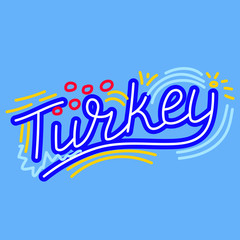 Turkey. Handwritten lettering. Hand drawn design elements for greeting card, flyer, banner, poster. Vector illustration 