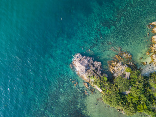 Aerial view of the coastline of the island of Koh Phangan, Thailand