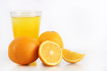 fresh orange fruit and ice with a white background