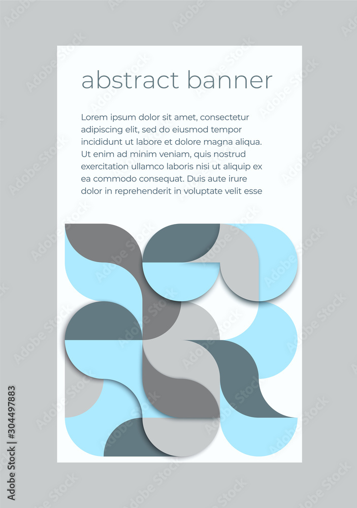 Wall mural abstract banner template of geometric radial shapes in blue and gray colors with place for text. vec
