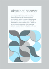 Abstract banner template of geometric radial shapes in blue and gray colors with place for text. Vector illustration.