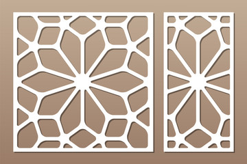 Set decorative card for cutting. Arabic linear mosaic pattern. Laser cut. Ratio 1:1, 1:2. Vector illustration.