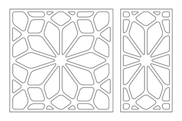 Set decorative card for cutting. Arabic linear mosaic pattern. Laser cut. Ratio 1:1, 1:2. Vector illustration.