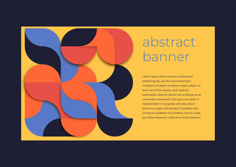 Abstract banner template of geometric radial shapes in blue and red colors with place for text. Vector illustration.