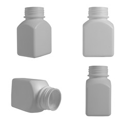 White plastic vial without stopper in different angles