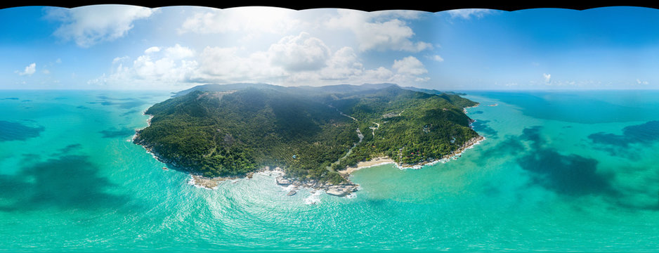 360 panoramic view from the air without the sky on the coastline of Koh Phangan island © alexkazachok