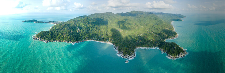 panoramic view from the air on the coastline of Koh Phangan island. Thailand