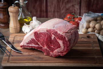 thick cut raw beef eibeye with bone for roast