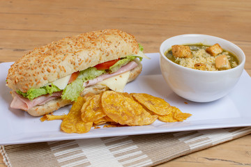 Sanduch combo with soup and patacones