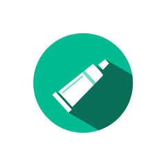 Cream tube icon with shadow on a green circle. Vector pharmacy illustration