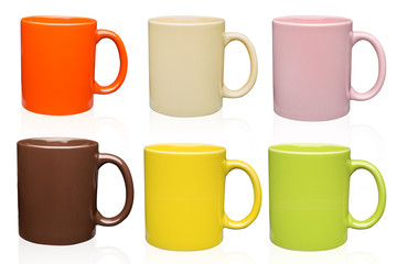 set of colorful mugs
