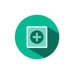 Pharmacy sign icon with shadow on a green circle. Vector pharmacy illustration