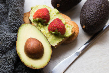 natural avocado and avocado or guacamole toast