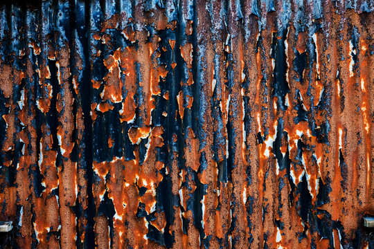 Close up of rusty corrugated iron wall