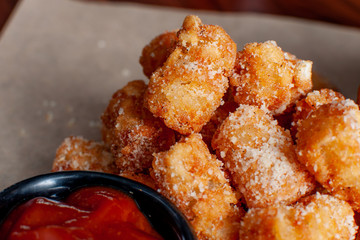 Parmesan Tater Tots with Ketchup Closeup Shot