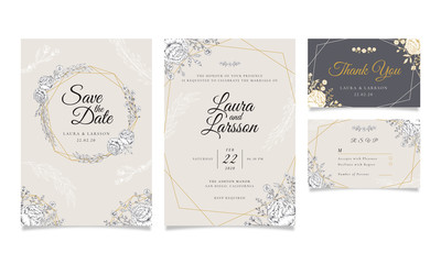 Wedding Invitation Vintage Style with Outline Flowers