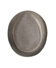 Top view of fedora black and white hat with band. Head dress in classic fashion style isolated on...